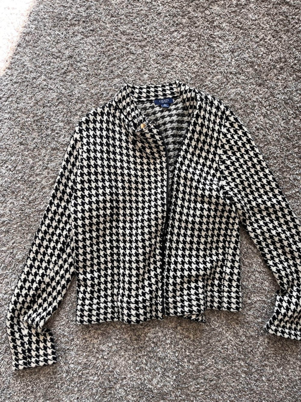 Chaps Black & White Houndstooth Zip-Front Blazer Jacket